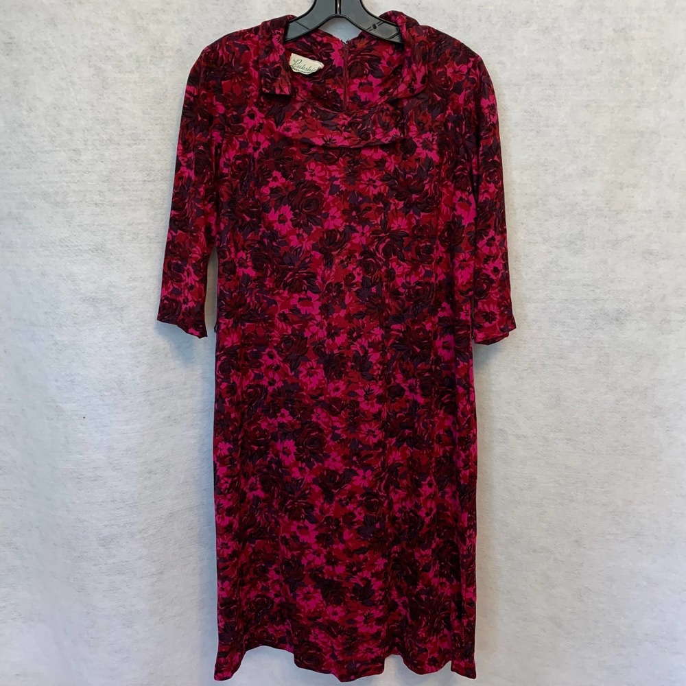 BERKSHIRE Vintage Floral Dress Red, Pink and Black‎ c 1960s-1970s